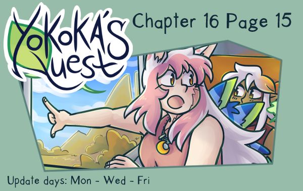 a preview for Yokoka's Quest chapter 16 page 15. Yokoka is pointing outside. 