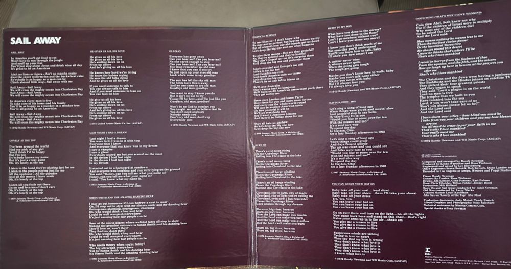 Inner sleeve song list with lyrics