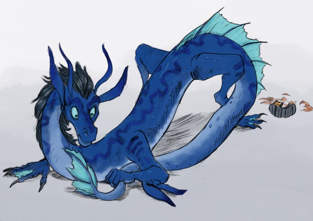 The transformation completed, he stares at his tail in bemusement.