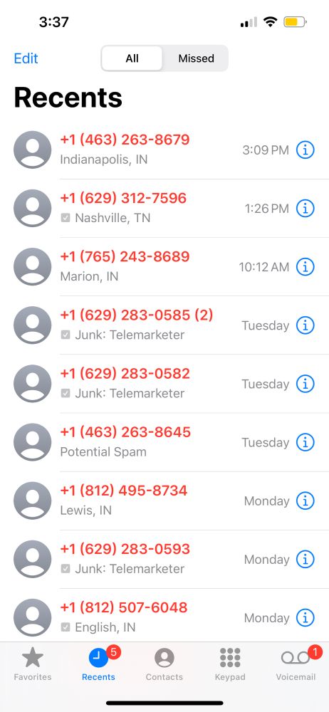 It’s a screen shot of recent calls, and they’re all junk telemarketers.
