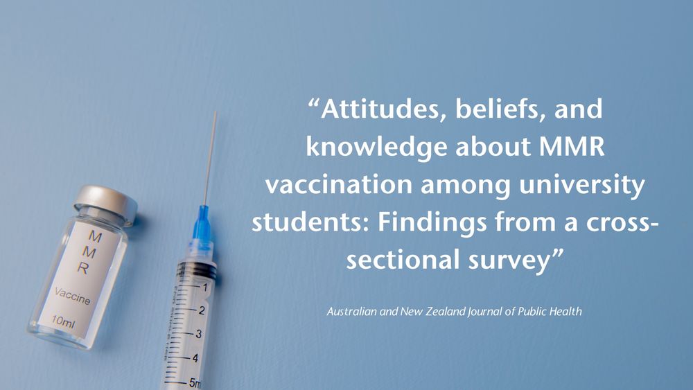 Image of MRR vaccine vial and syringe. Text reads "Attitudes, beliefs, and knowledge about MMR vaccination among university students: Findings from a cross-sectional survey" "Australian and New Zealand Journal of Public Health" 