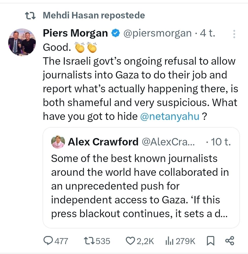 Piers Morgan taler om Israels forpligtelse til at åbne Gaza for independent journalists 