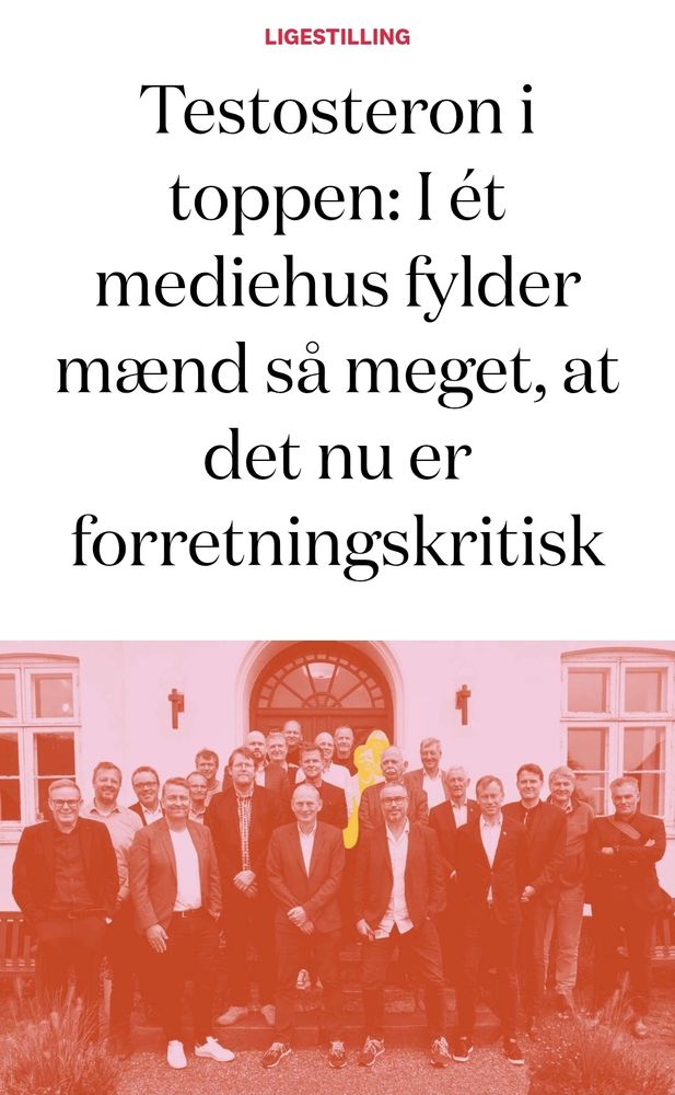 Tekst fra Journalisten. Testosteron i toppen. I ét mediehus fylder mænd så meget, at det nu er forretningskritisk