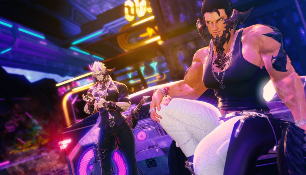 Two male Au Ra in Solution 9 staring at the camera and waiting for something, possibly you?