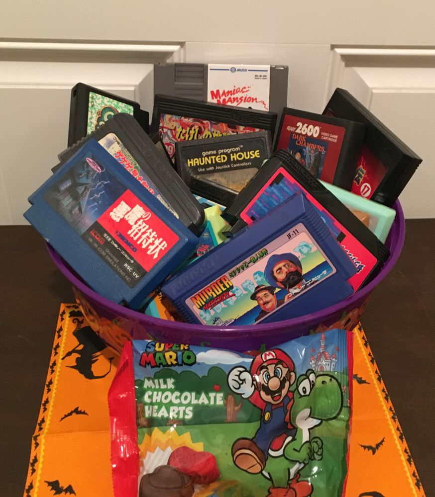 a bowl of scary video game cartridges