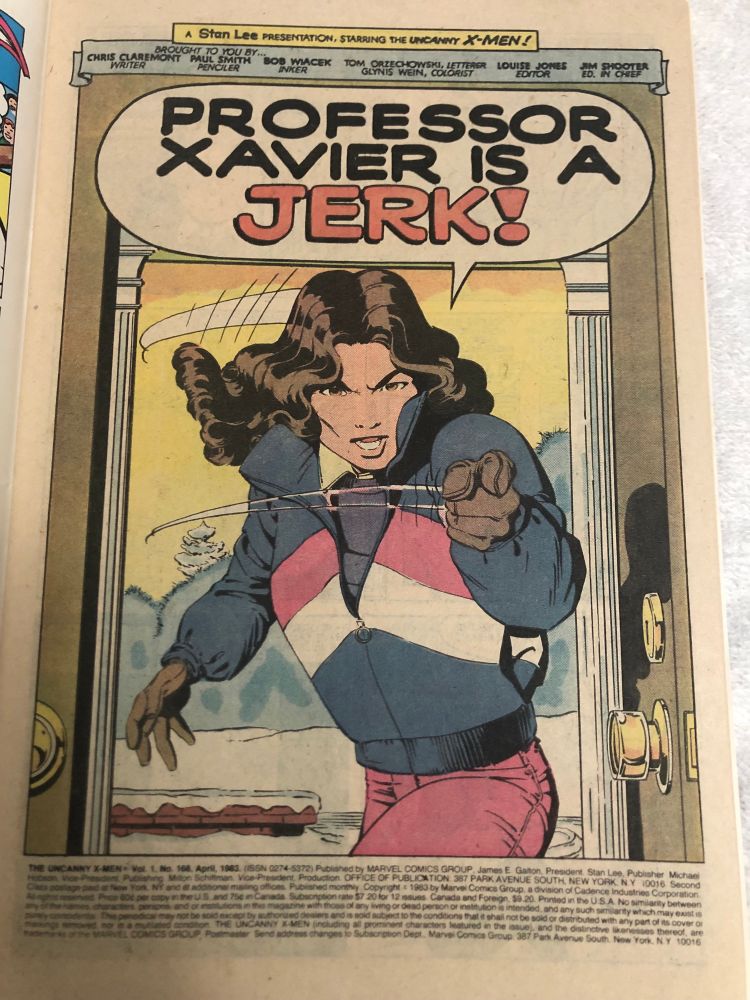First page of a UXM comic stating that Professor Xavier Is A Jerk. And it’s correct.