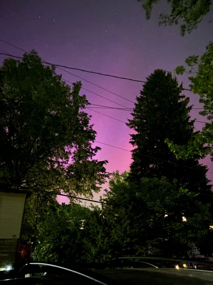 The sky is purple due to northern lights.