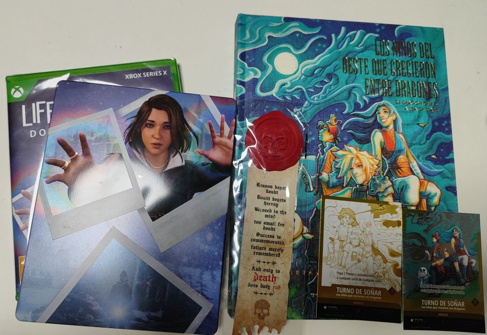 Juego Life is Strange con caja metálica y edición Signature del libro Los niños del oeste que crecieron entre dragones