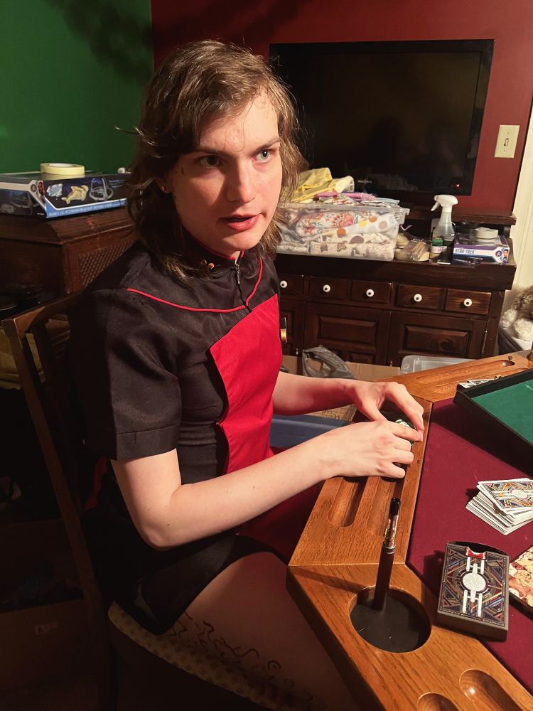 picture of me in the same uniform, my leg is visible showing the trill patterns continue all the way down