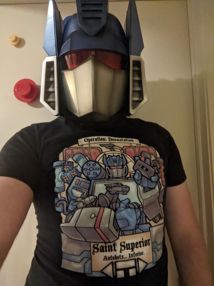 Me wearing the Soundwave helmet