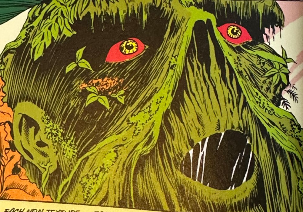 The Swamp Thing from the April 1986 edition of Swamp Thing making the pogchamp face