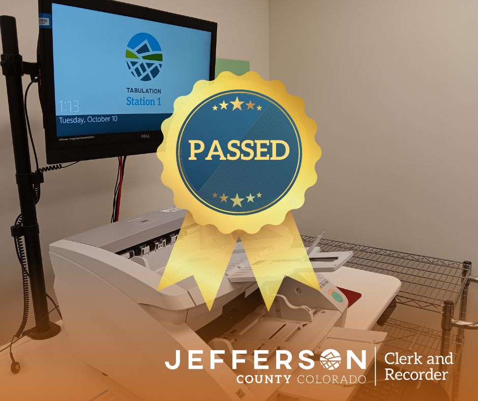 Tabulation machine with a graphic overlaid of a ribbon that reads "passed"