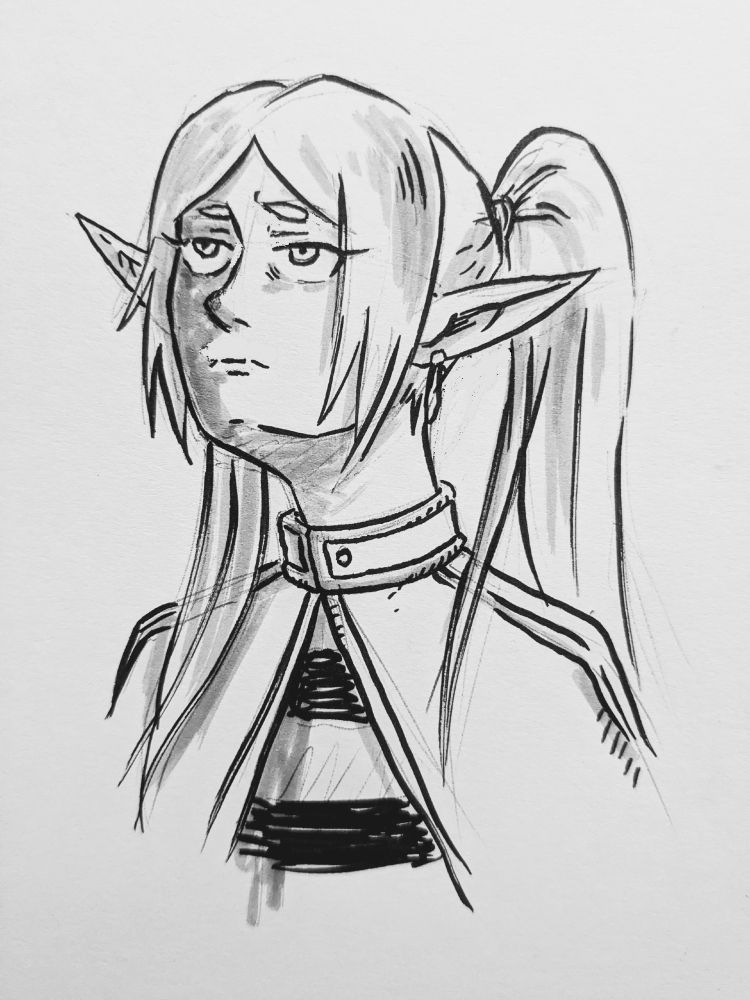 Frieren. She looks up.