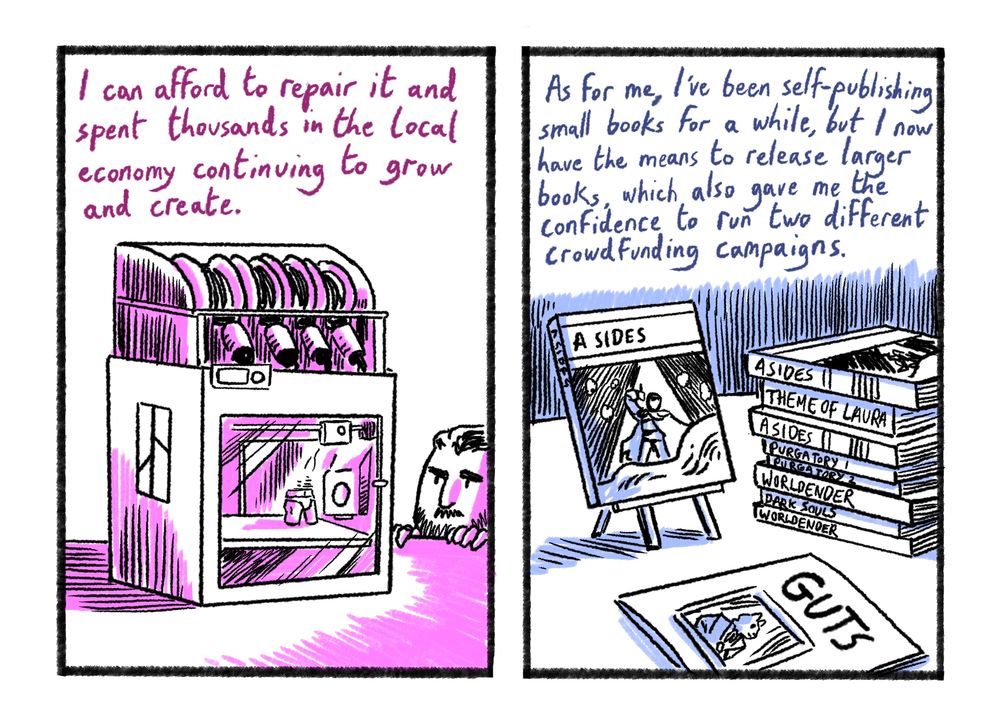 Ian: I can afford to repair it and spent thousands in the local economy continuing to grow and create.

Ken: As for me, I've been self-publishing small books for a while, but I now have the means to release larger books, which also gave me the confidence to run two different crowdfunding campaigns.