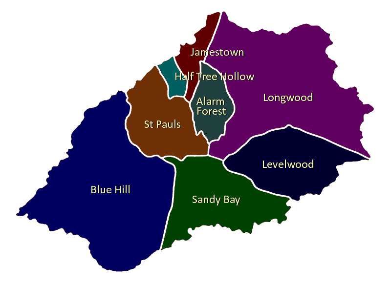 Map showing the Districts of St Helena