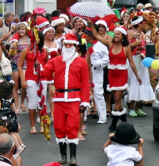 Christmas parade in Jamestown, St Helena, with Santa 