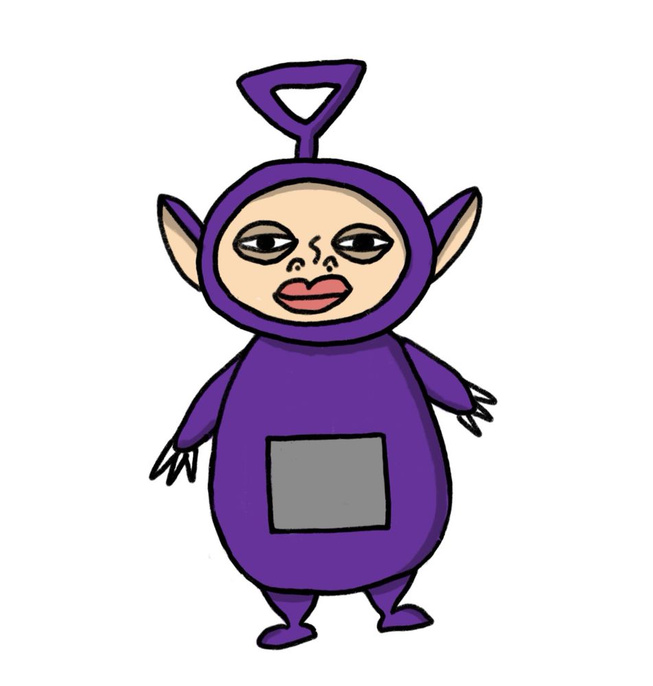 A teletubbie looking creature staring down 
directly into your soul.