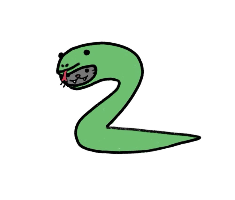 A cartoon cat in a snake costume