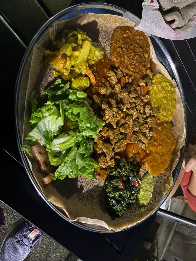 A big Ethiopian meal on injera 