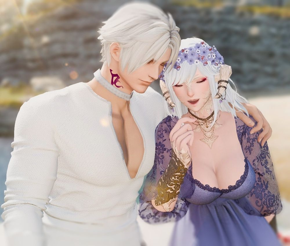 screenshot of an au ra and hyur couple