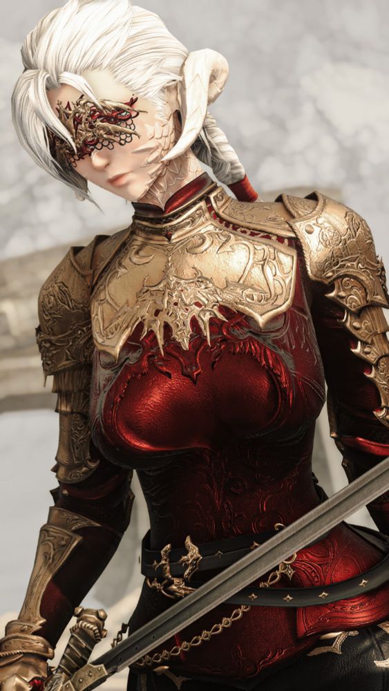 Screenshot of an au ra from FFXIV in armor.