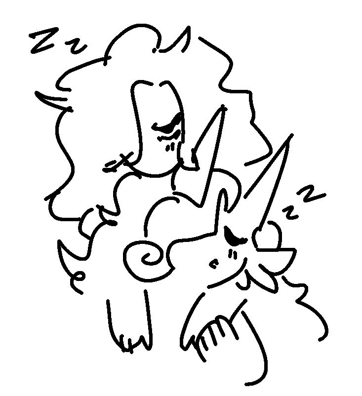Perp's sona Maxine holding/cuddling my sona Jennii. both are sleeping peacefully