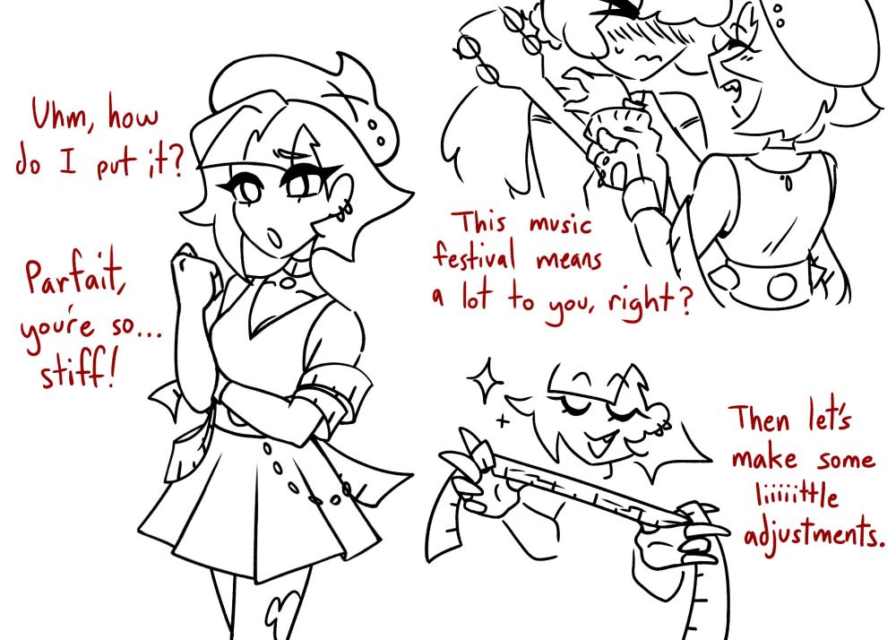 Currant Cream "Uhm, how do i put it? Parfait, youre so...stiff! This music festival means a lot to you, right? Then lets make some liiiiiittle adjustments." 