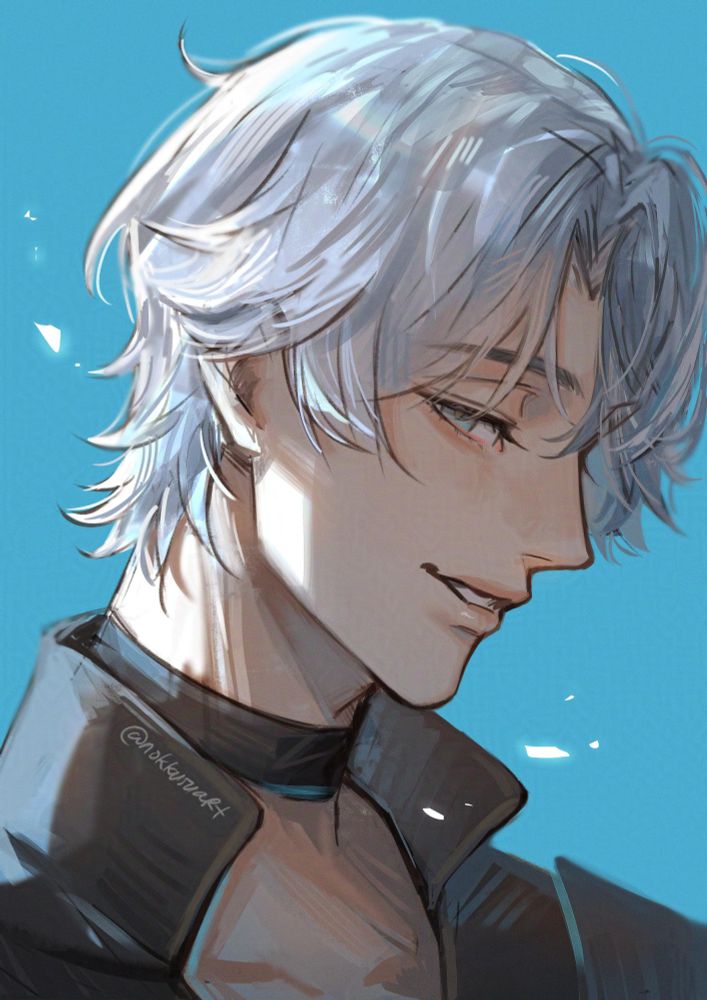 Quick painting of Phainon from Honkai: Star Rail, he is tilting his head to down while smirking and looking at the viewer