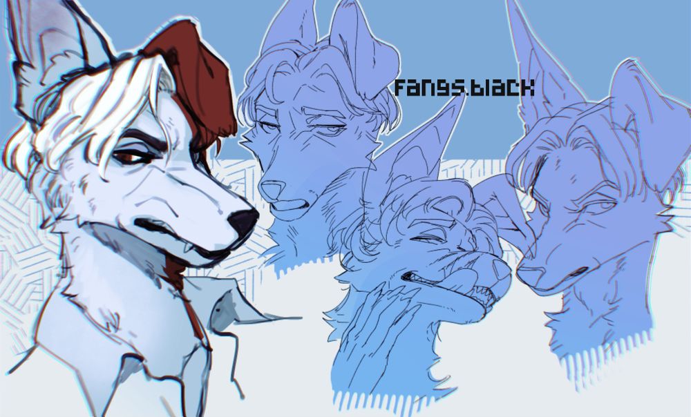 expressions of anthro furry au calix dog canine sketches fangsblack