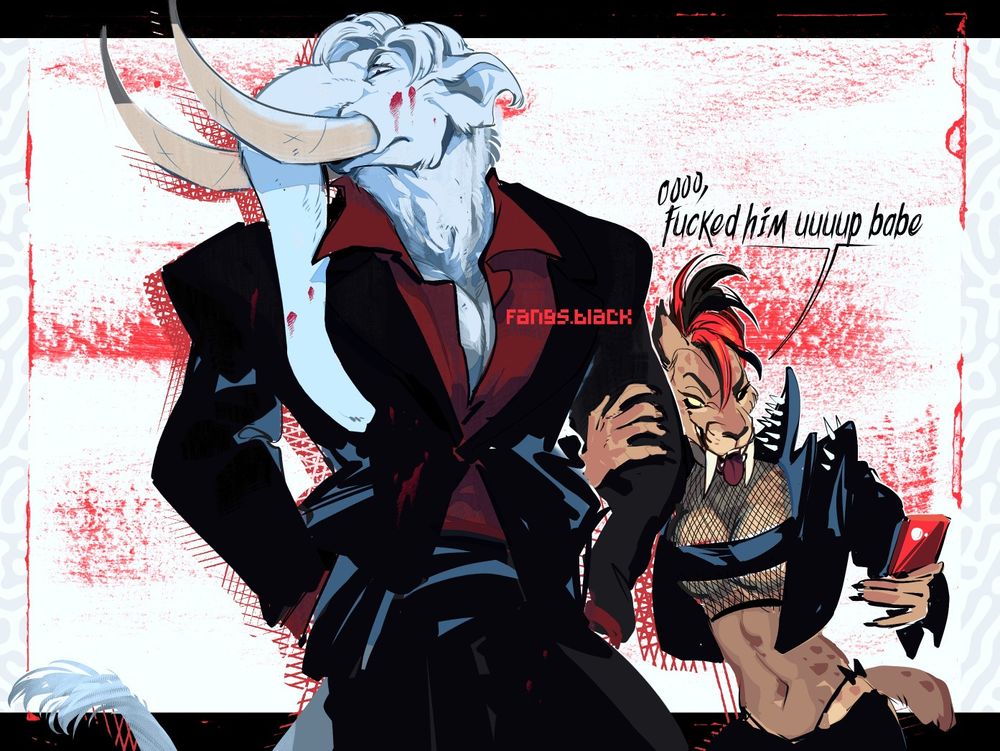 fangsblack hitwoman mastodon mammoth punk smilodon sabertooth girl lesbians furry anthro art blood