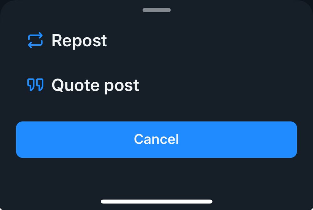 A screenshot of Bluesky’s “Repost” and “Quote post” user interface