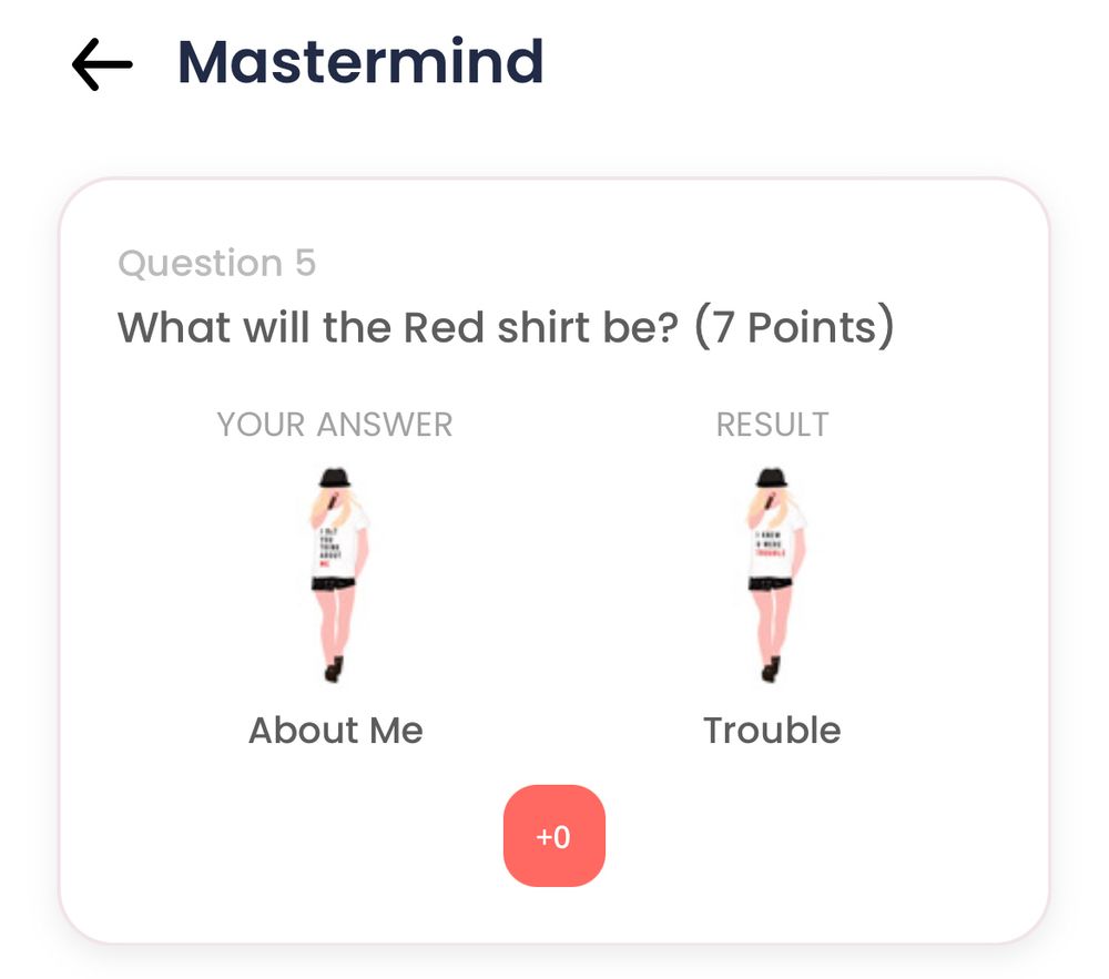 Mastermind Question 5 for Toronto N2

My Answer: About Me
Result: Trouble