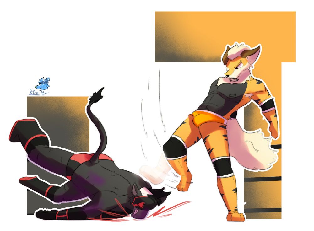 After hit, Waju getting massive kick from Axel and hitting his muzzle right at the canvas~~~