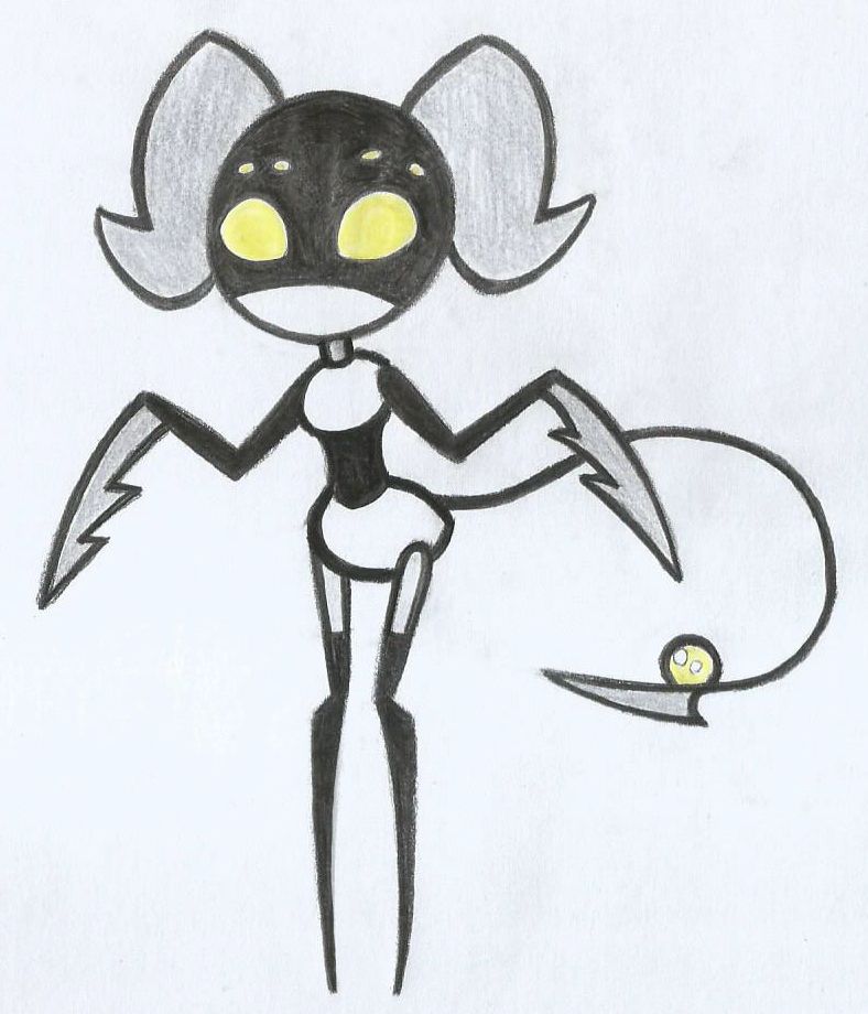 Serial Designation J, from Murder Drones, in the Hollow Knight/Silksong artstyle.