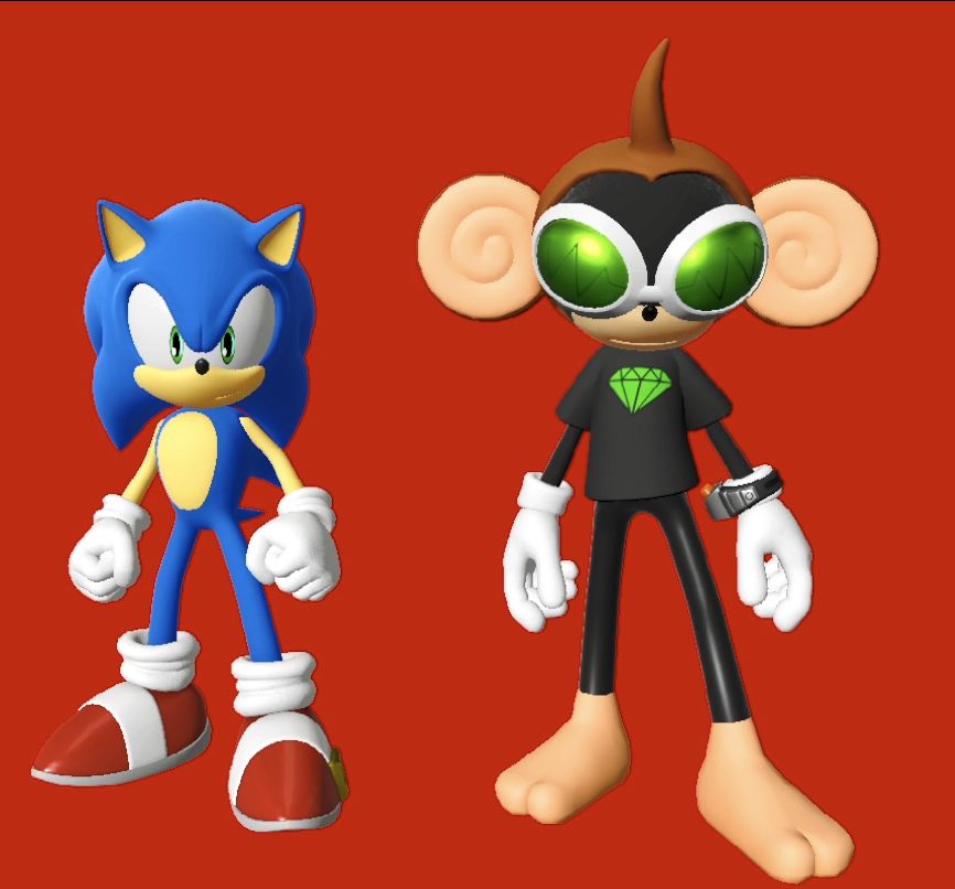 Sonic the Hedgehog standing next to Shadeoh the Hedgehog from hit game Sonic Forces 