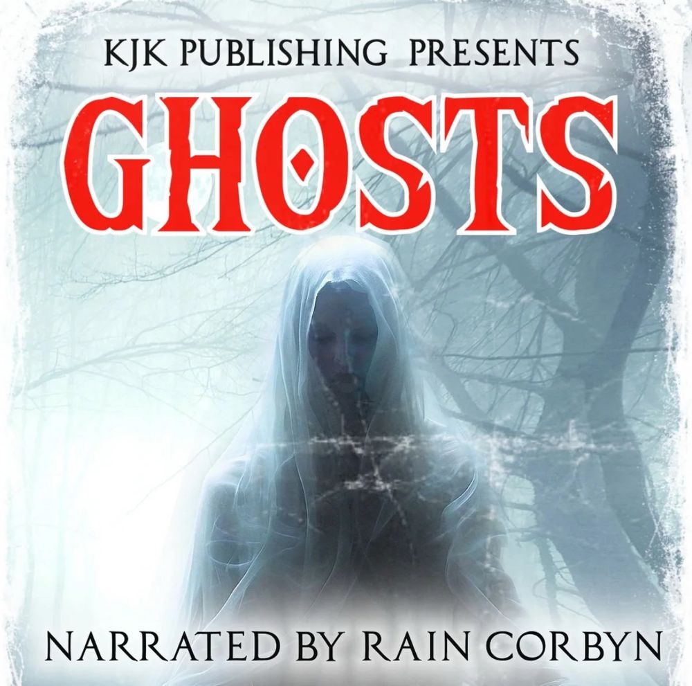 A ghostly translucent femme looks down mournfully. Behind, dead tree