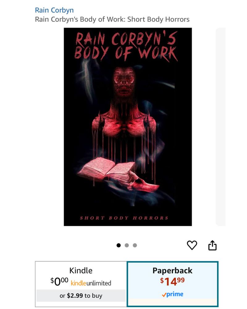 A screenshot of the Amazon bookstore showing Body of Work’s paperback on sale