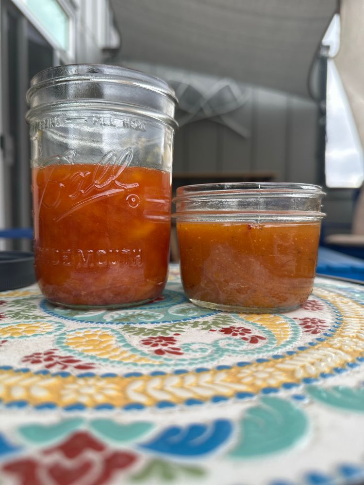 Two jam textures side by side on a tile table