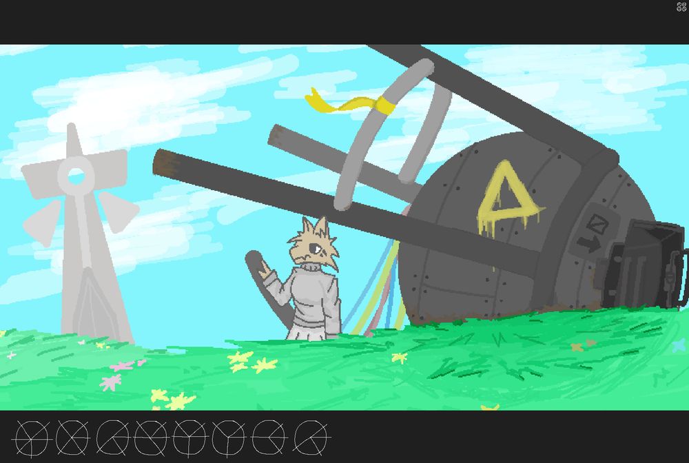 landscape, letterboxed. 'outskirt' encoded in circular glyphs.