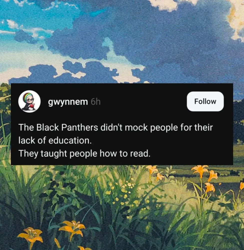 The Black Panthers didn't mock people for their lack of education. They taught people how to read