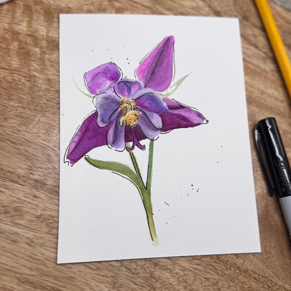 Gouache and Sharpie rendering of a purple daffodil 