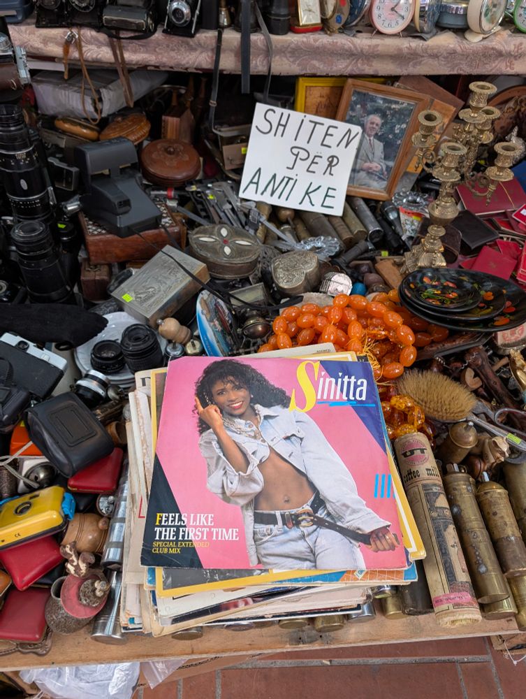 A antique stall with records including Sinnita 