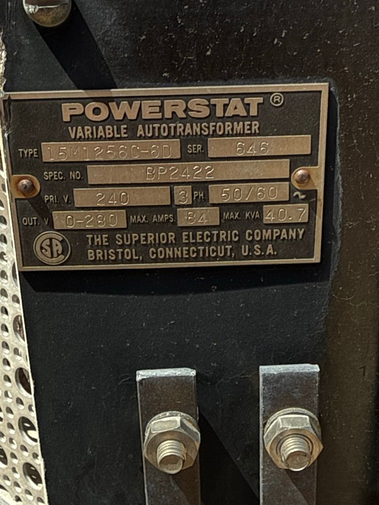 The tag says POWERSTAT VARIABLE AUTOTRANSFORMER