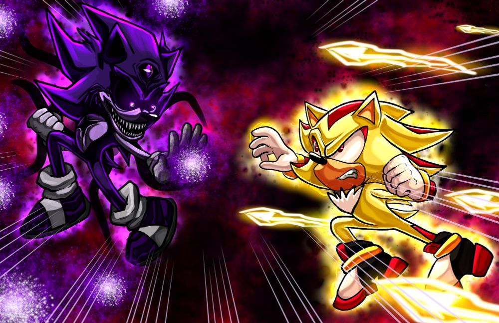 Two Super Hedgehogs battling it out deep in space 