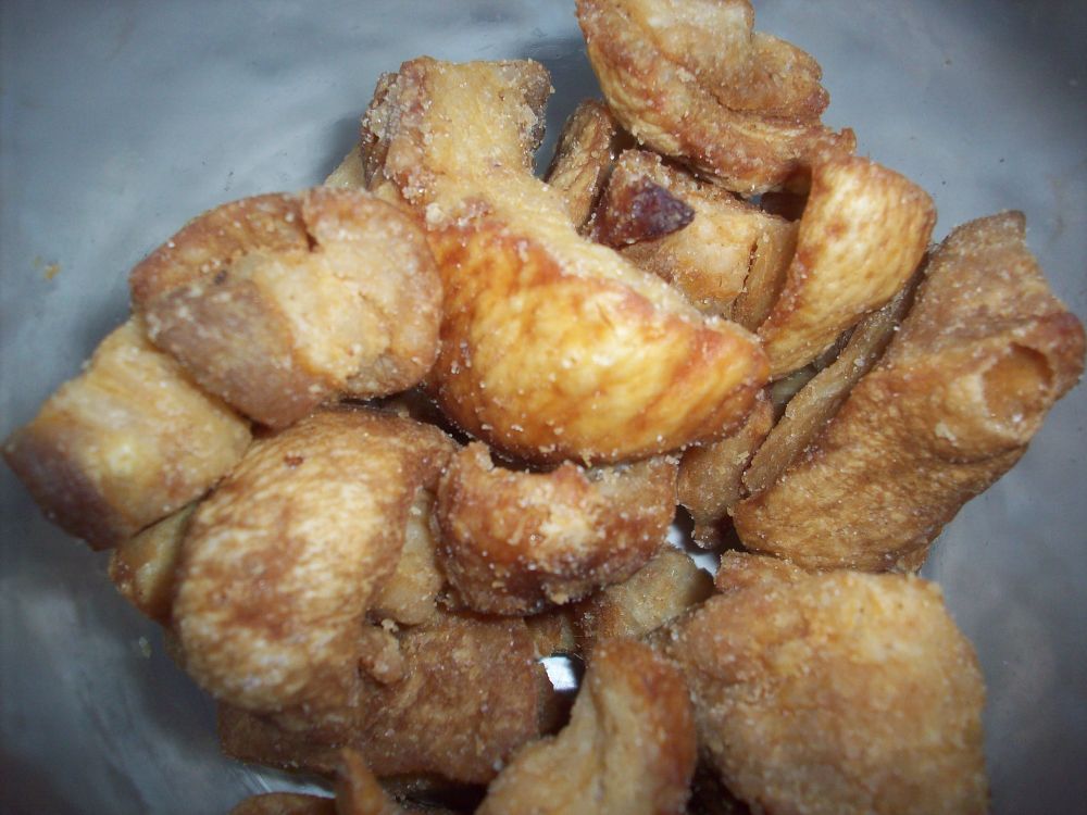 A portion of very tasty-looking pork scratchings