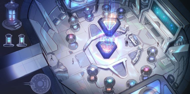 Art of the SGE Transport Tube in the middle of a sci-fi room.