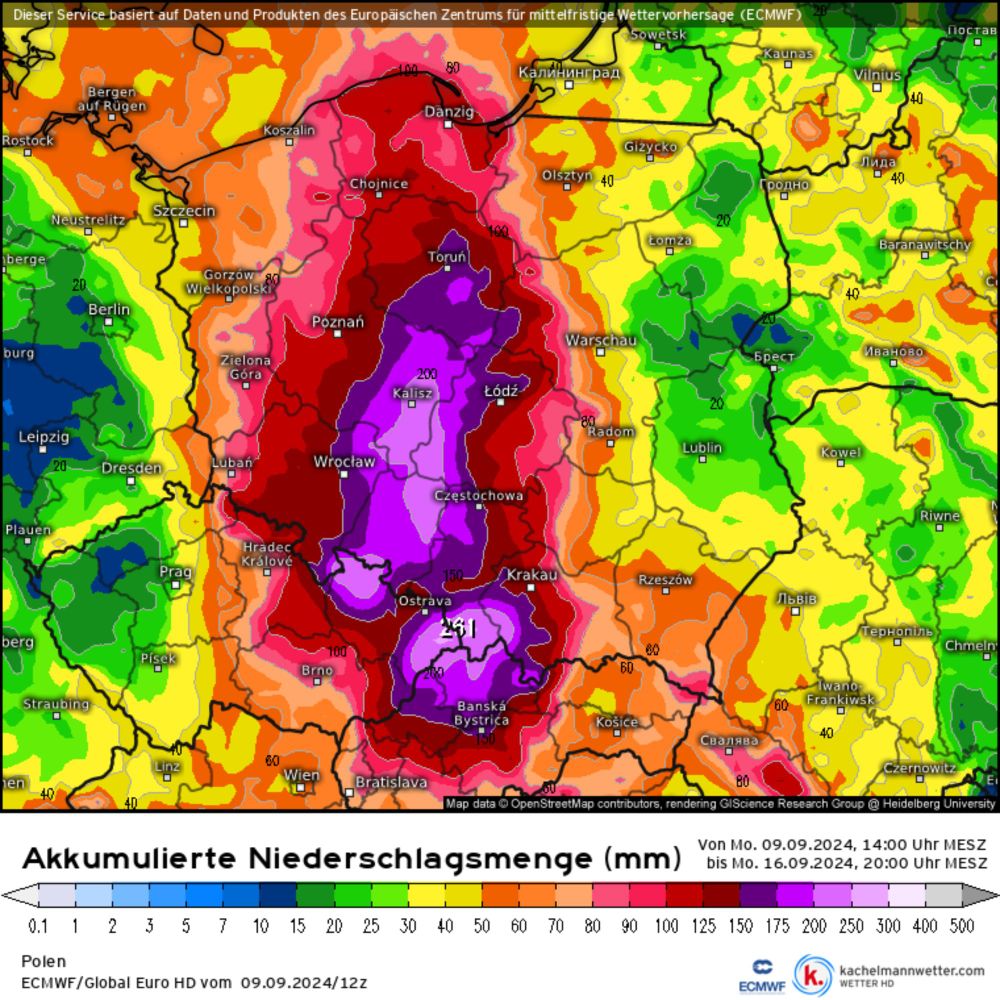 Modellkarten für Polen (Akkumulierte Niederschlagsmenge) | ECMWF/Global Euro HD