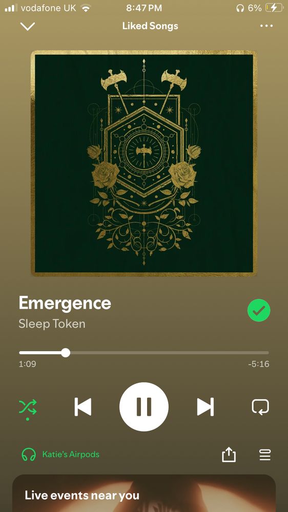screenshot of sleep token’s new single, “emergence”, on spotify