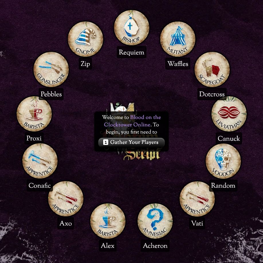 a truly nonsensical clocktower grim featuring 10 travellers, a mutant, a leviathan, and an amnesiac