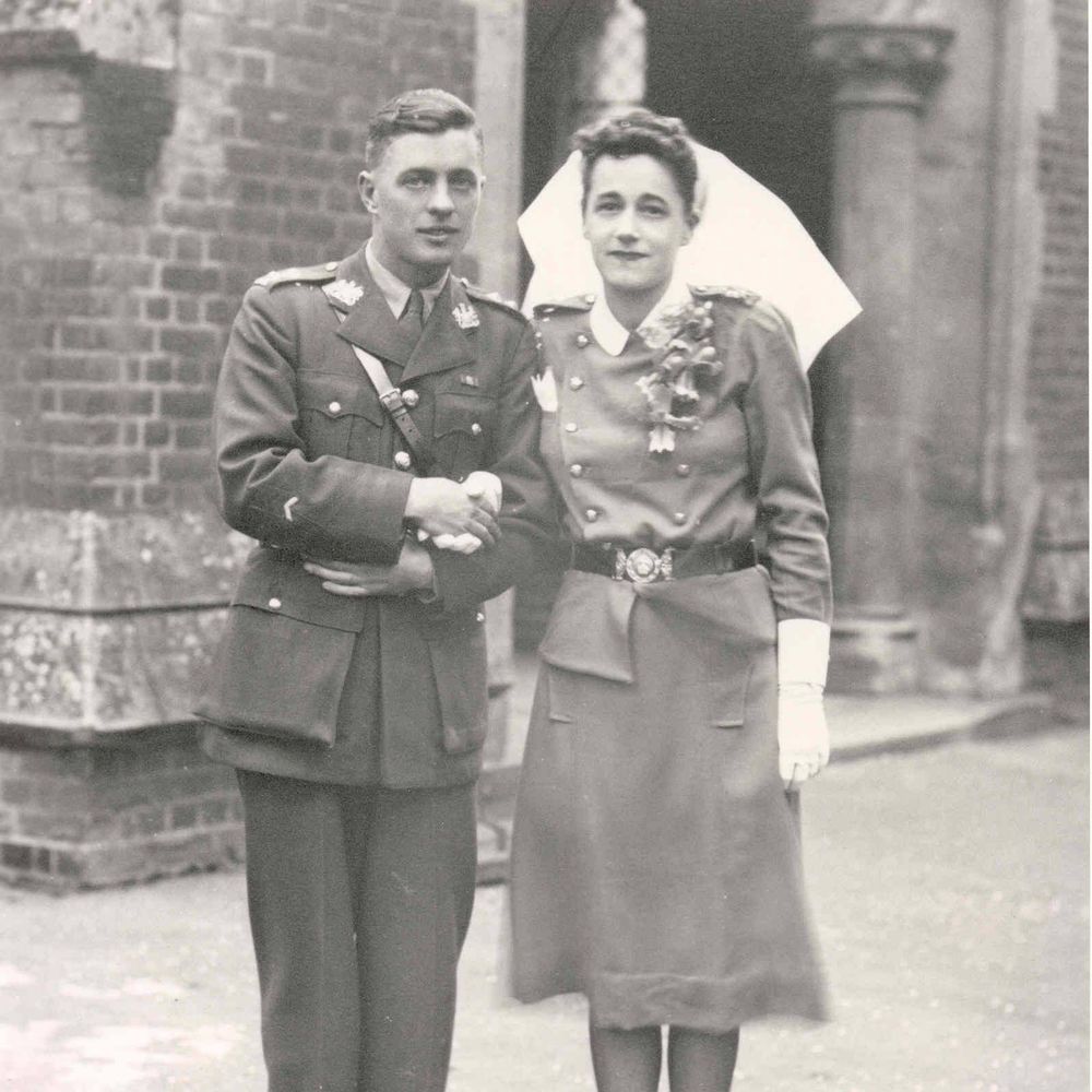 Ruth Ambersine Munro and Victor Howard Munro on their wedding day, November 10, 1944